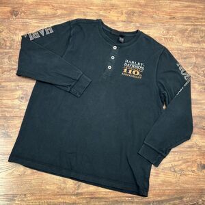 Harley Davidson Men's Size XL Black Long Sleeve 110th Anniversary Shirt T‎ Shirt
